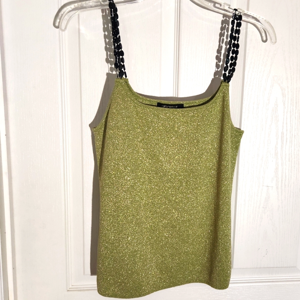 Sparkling Olive Tank Top with Chain Straps